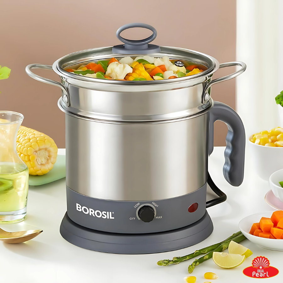 BOROSIL QUICK 1.3L MULTI KETTLE BREW, BOIL AND STEAM WITH EASE - 600W