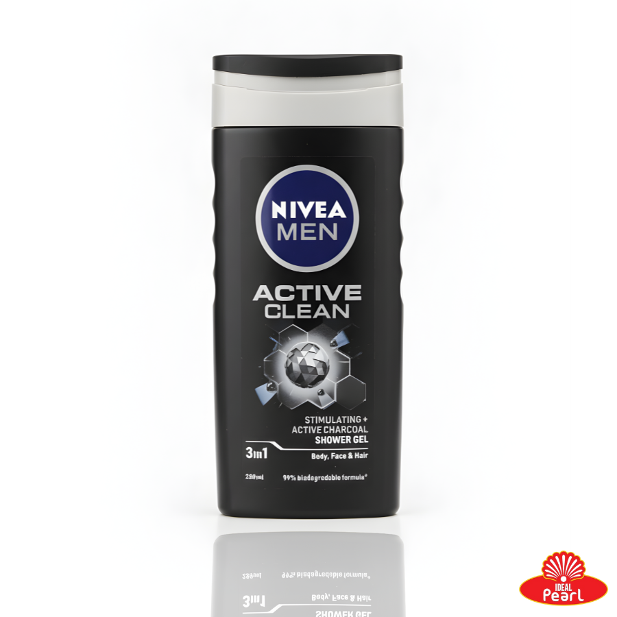 NIVEA MEN ACTIVE CLEAN SHOWER GEL BODY, FACE & HAIR - 3 IN 1, 250ML