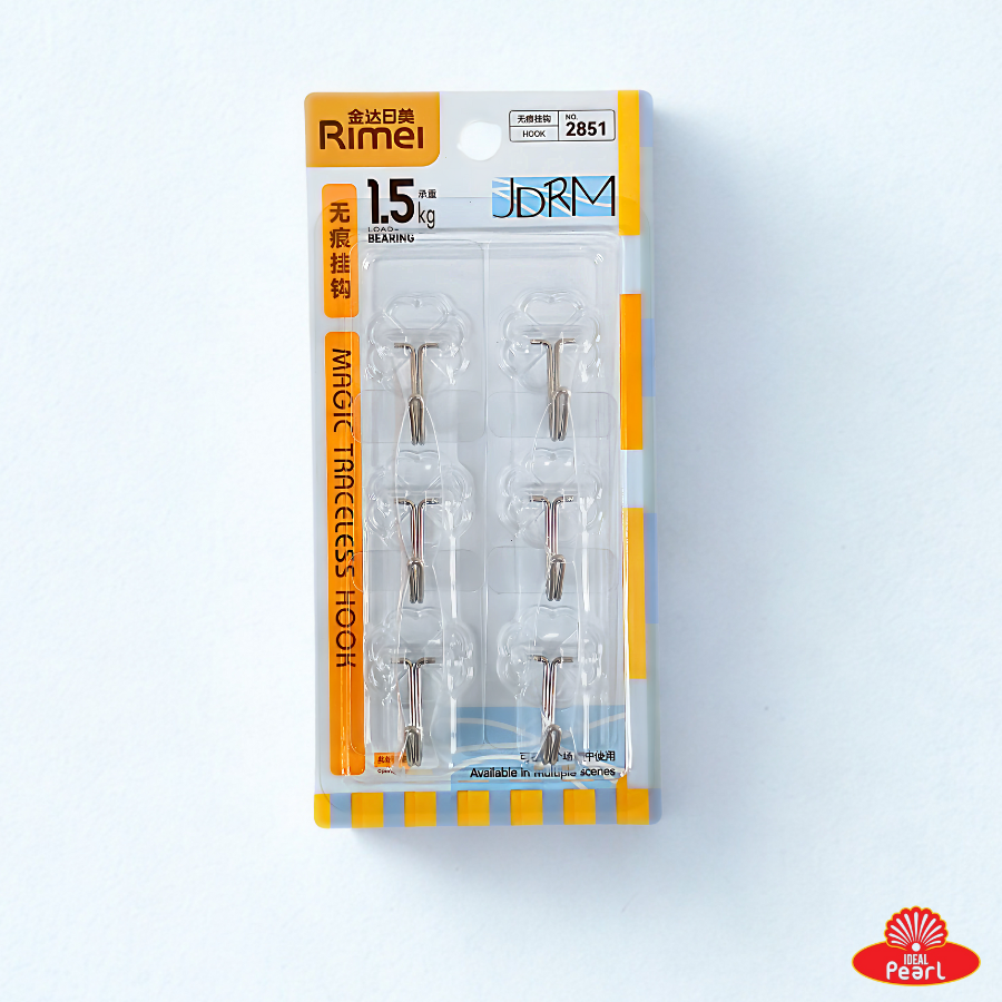 RIMEI STRONG ADHESIVE WALL HOOKS 2851 - 1.5KG CAPACITY (PACK OF 6)