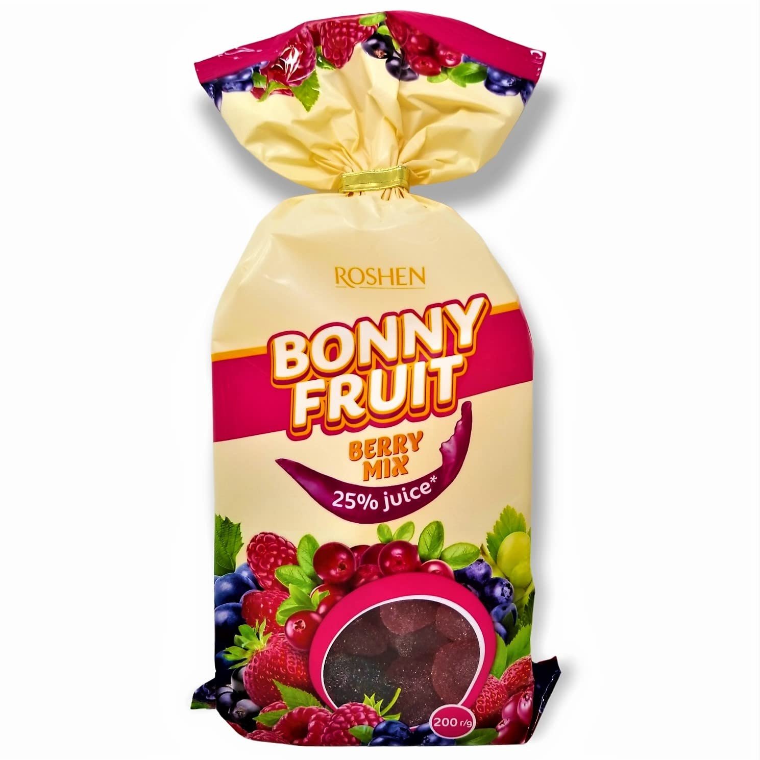 Roshen Bonny Fruit Berry Mix Gummy Candy, Made with 25% Fruit Juice, Kosher, Halal 200g