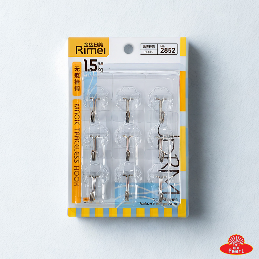 RIMEI STRONG ADHESIVE WALL HOOKS 2852 - 1.5KG CAPACITY (PACK OF 9)