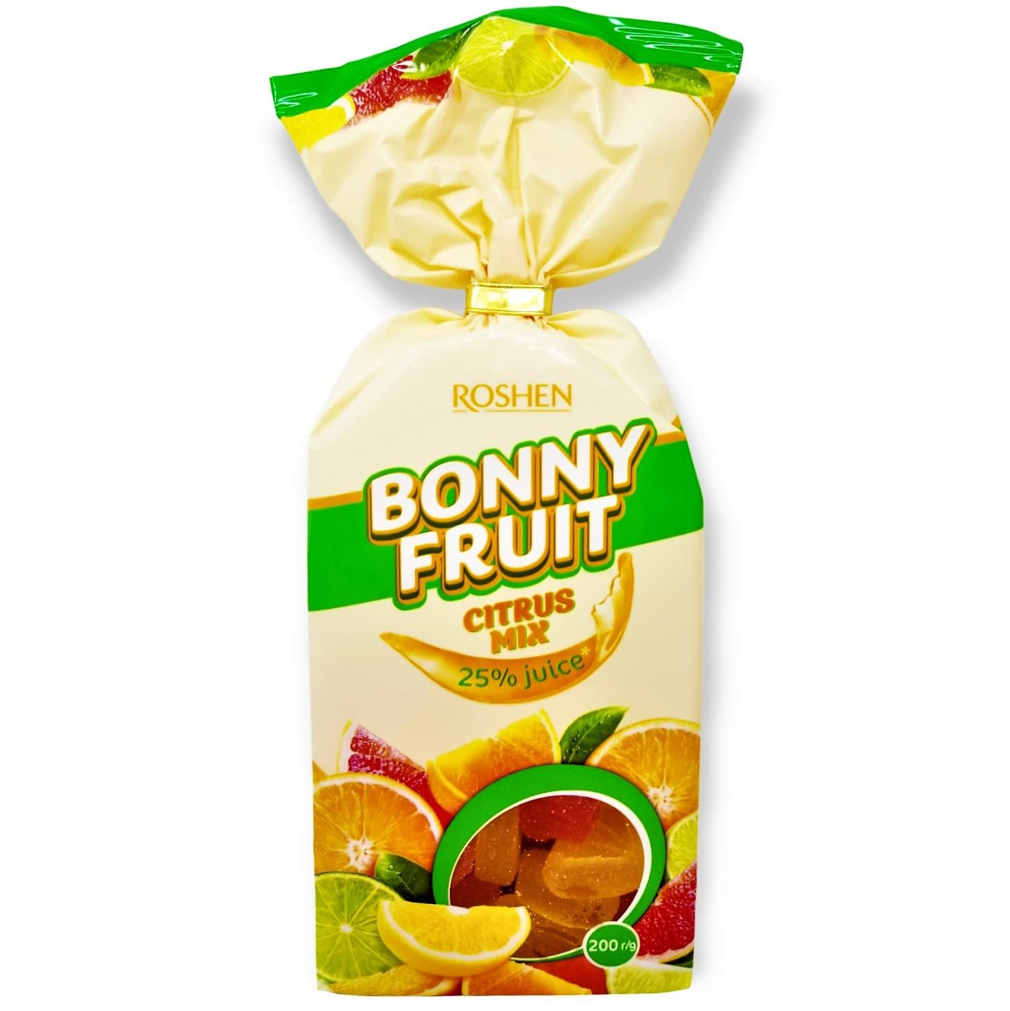 Roshen Bonny Fruit Citrus Mix Gummy Candy, Made with 25% Fruit Juice, Kosher, Halal 200g