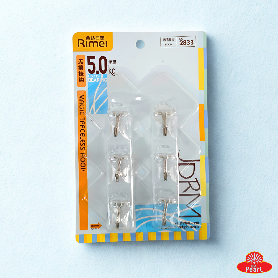 RIMEI STRONG ADHESIVE WALL HOOKS 2833 - 5.0KG CAPACITY (PACK OF 6)
