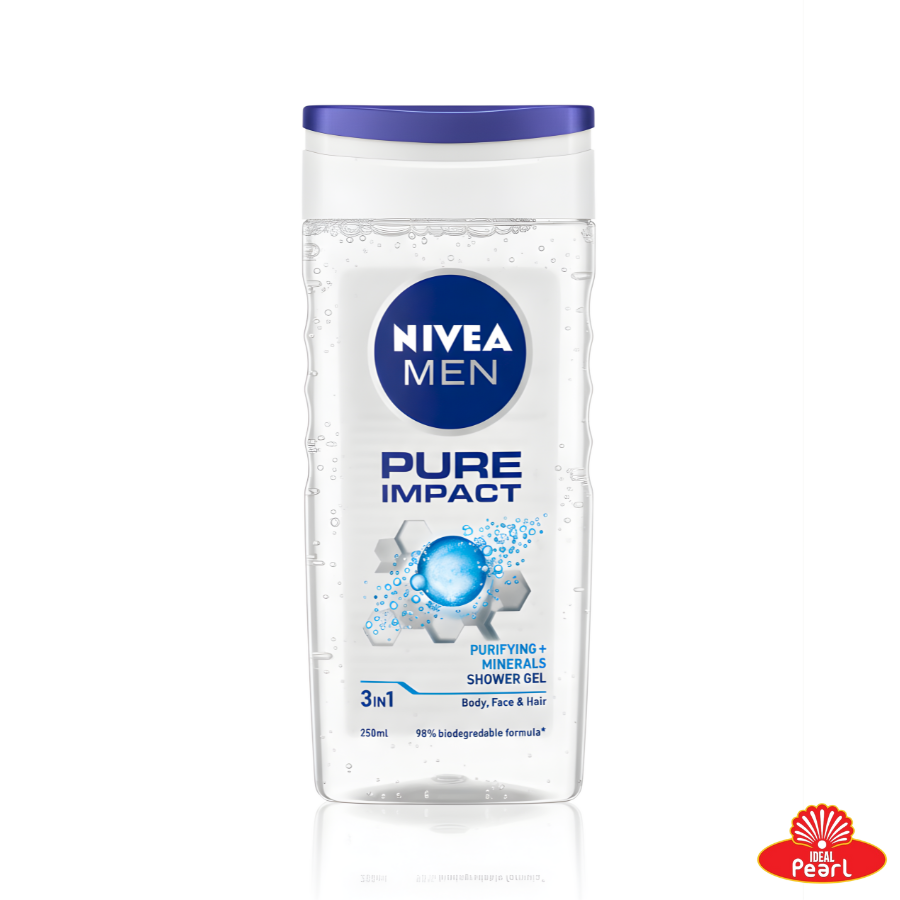NIVEA MEN PURE IMPACT SHOWER GEL BODY, FACE & HAIR - 3 IN 1, 250ML