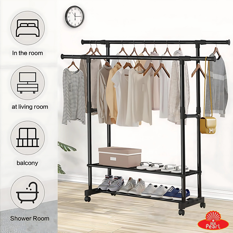 GARMENT RACK MULTIPURPOSE ADJUSTABLE CLOTHES DRYING & STORAGE RACK WITH WHEELS