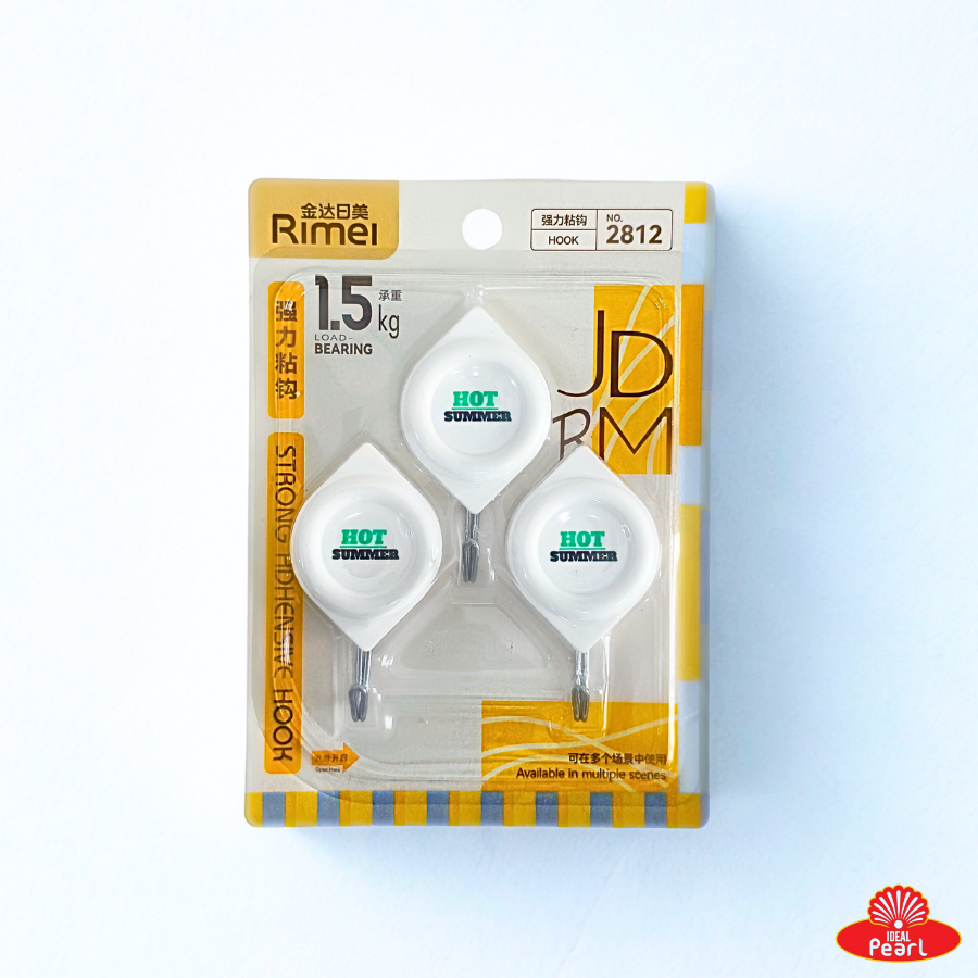 RIMEI STRONG ADHESIVE WALL HOOKS 2812 - 1.5KG CAPACITY (PACK OF 3)