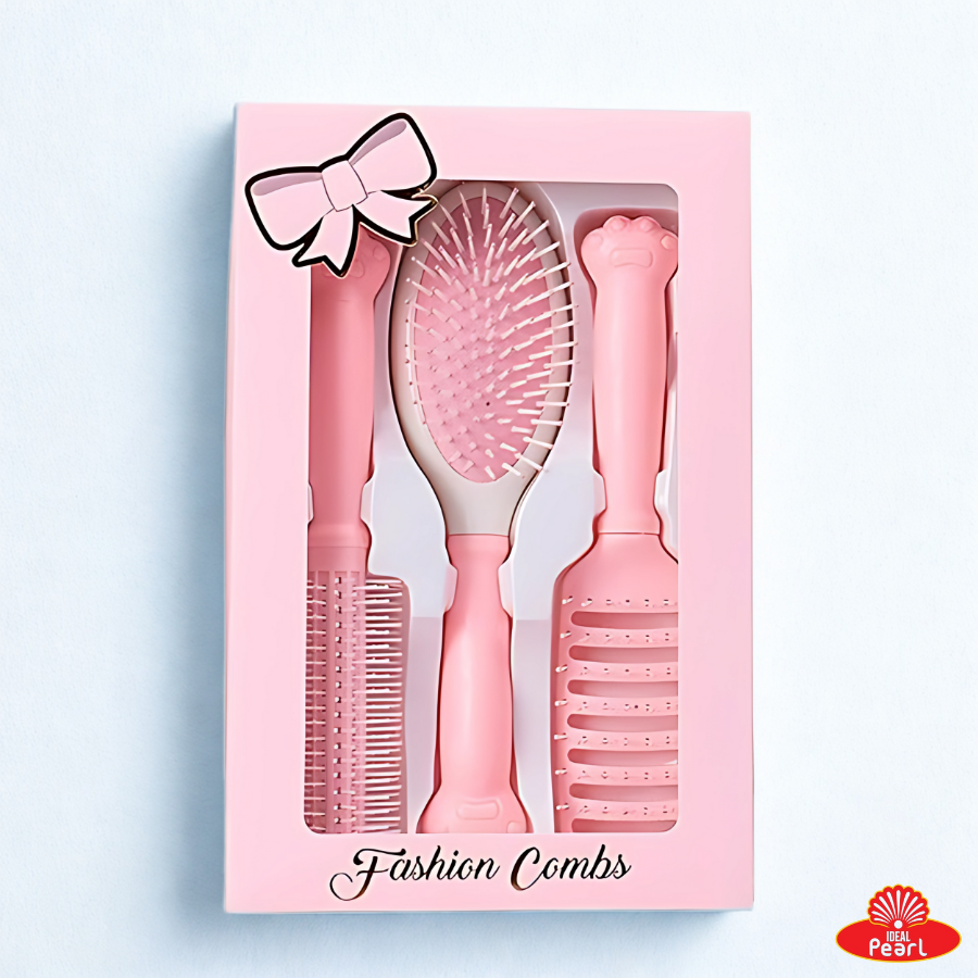 PINK FASHION HAIR BRUSH SET - 3 COMB SET